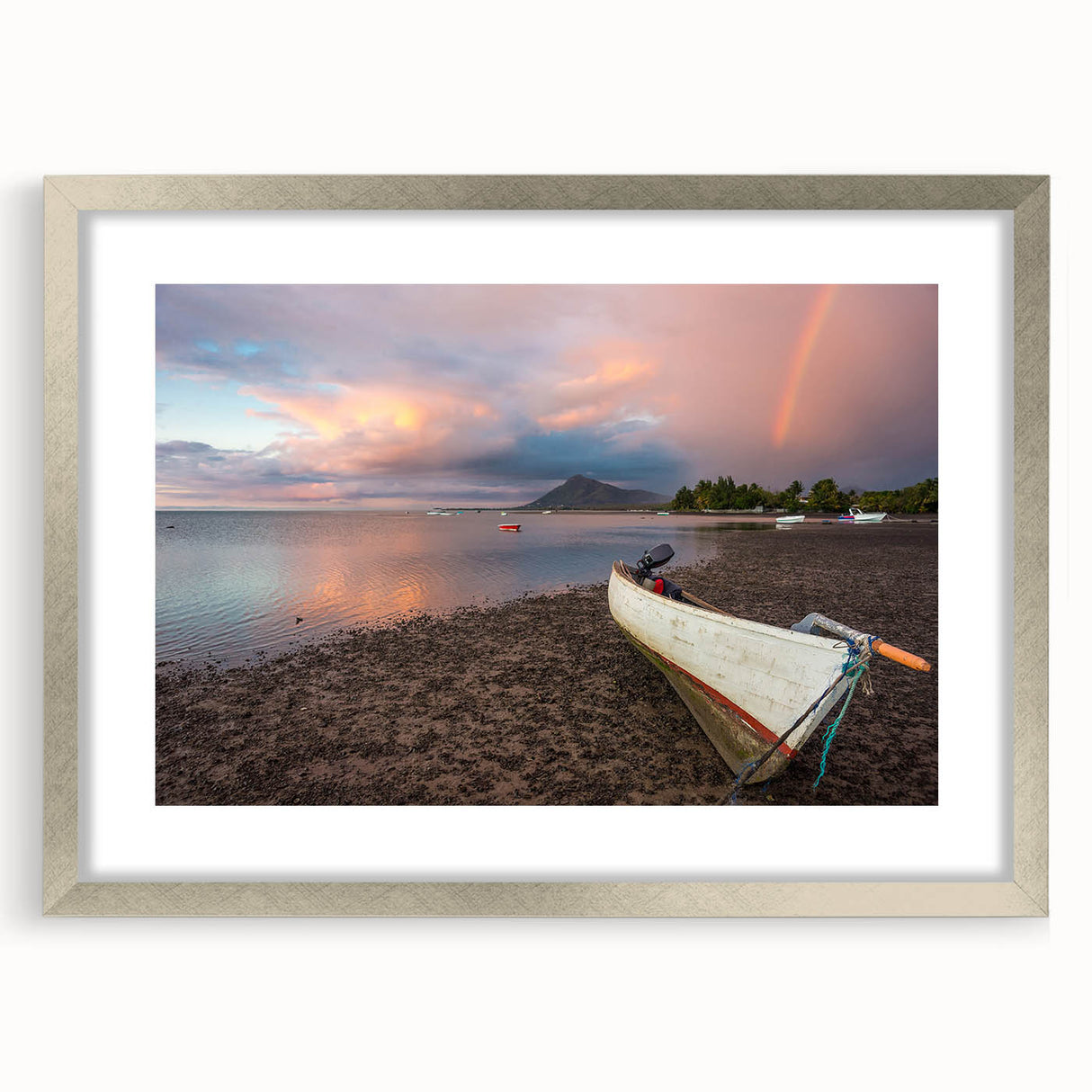 Extra large abstract art print of Caribbean scenery, depicted in vibrant blue and green tones on a textured canvas.