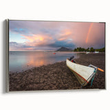 Landscape art painting of a Caribbean scene in vibrant colors on a framed canvas, ideal for living room decor.