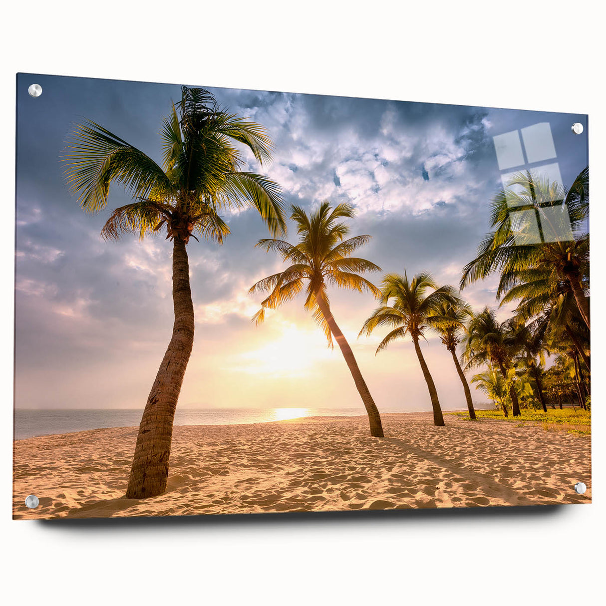 Large abstract wall art of a Caribbean seascape on acrylic glass, in vibrant blue and turquoise tones.