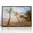 Large abstract wall art depicting a Caribbean scene in vibrant blue and green tones on a framed acrylic.