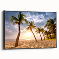 Black and white wall art featuring a vintage poster-style landscape of Barbados on framed canvas, suitable for bedroom decor.