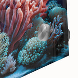 Large abstract wall art featuring a Caribbean scene in mid-century modernist style on acrylic glass.