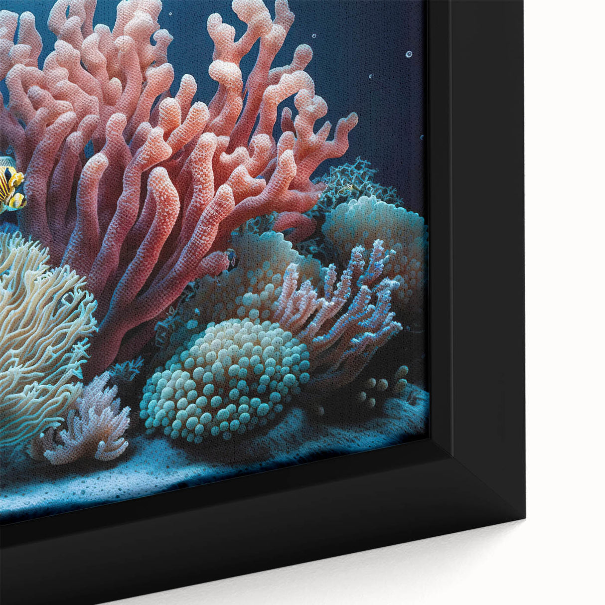 Extra large framed canvas of a textured Caribbean scenery in vibrant colors, ideal for living room decor.