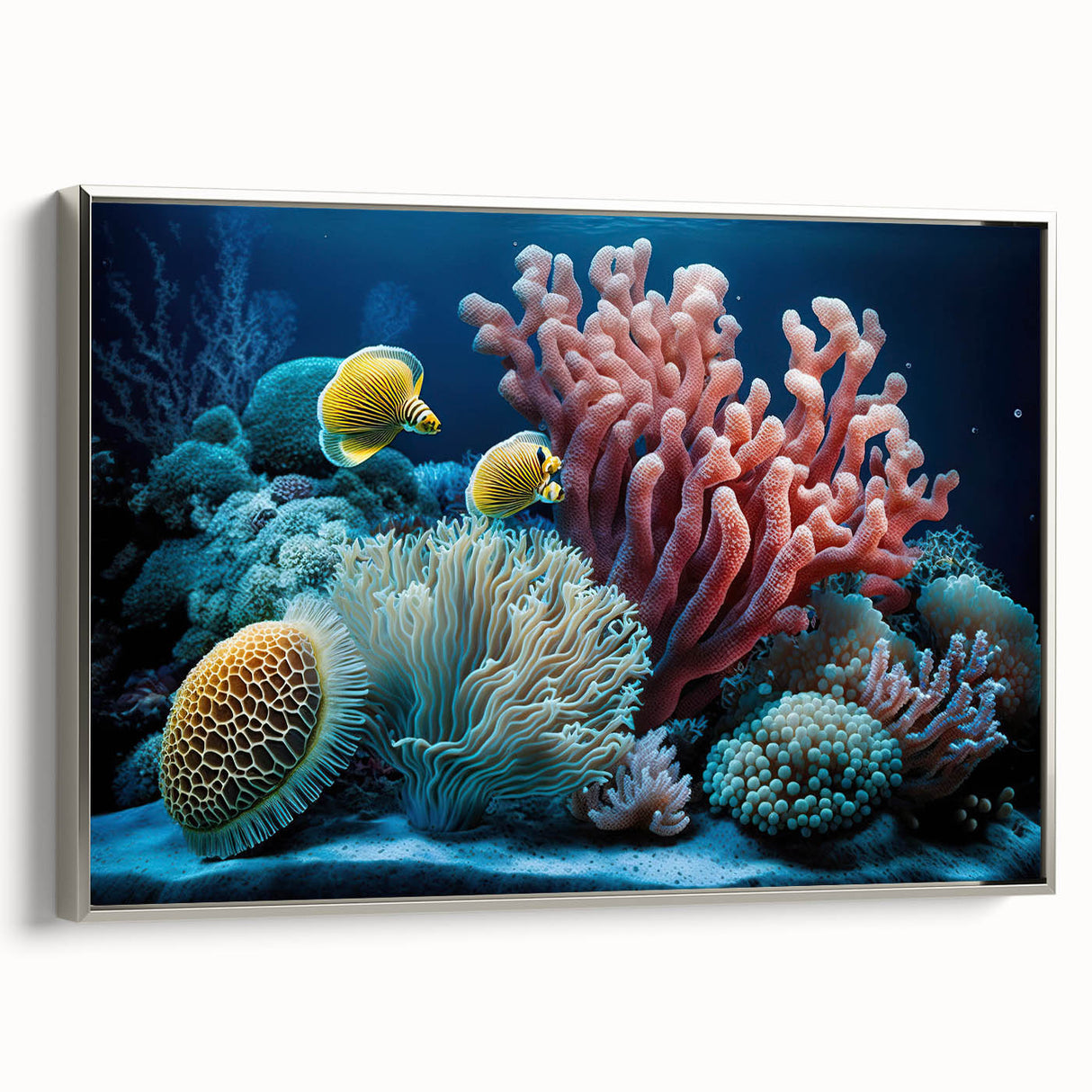 Framed canvas wall art featuring a vintage-style Jamaican landscape in muted earth tones, ideal for bedroom decor.