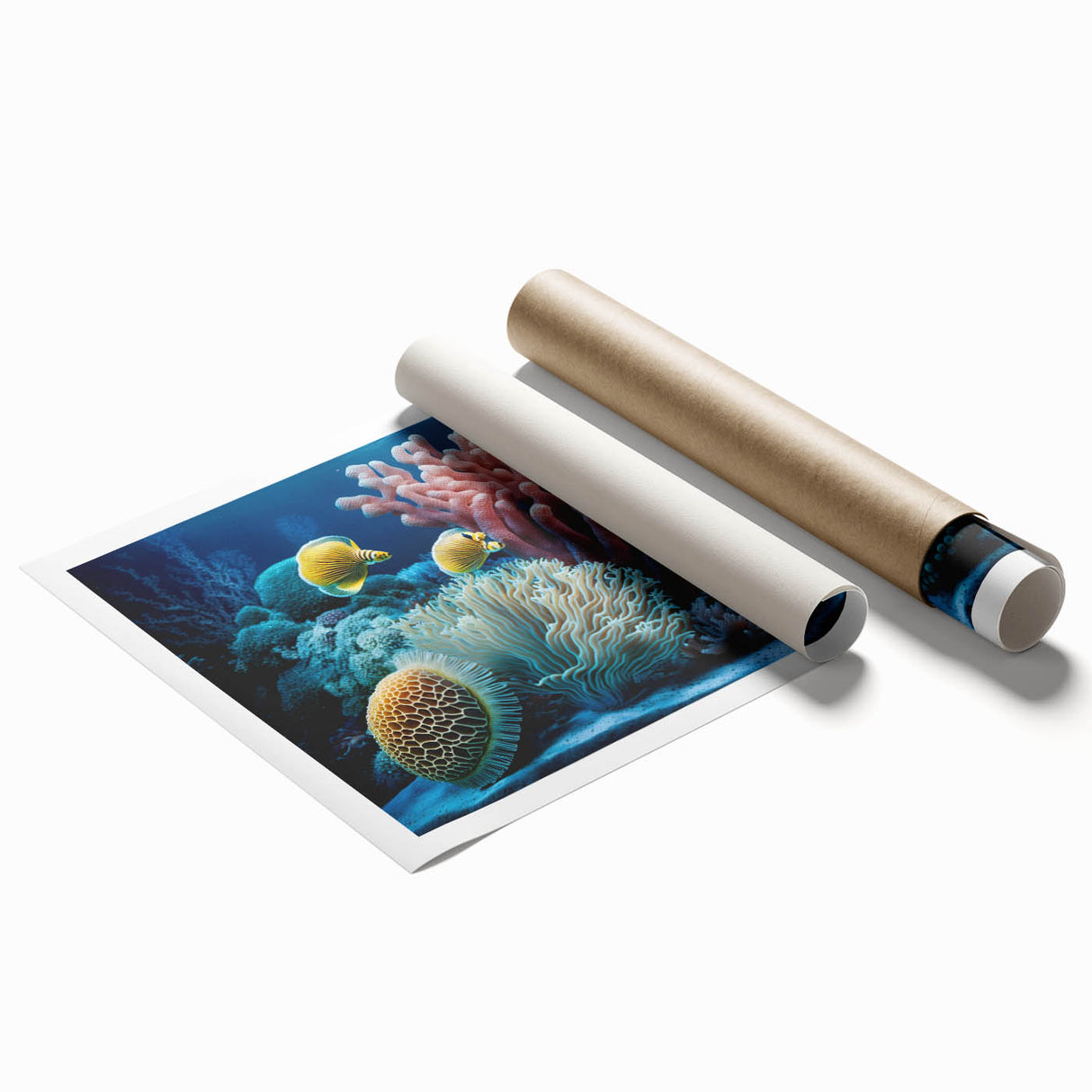 Extra large rolled print featuring a serene Caribbean beach with vibrant blue and green tones.
