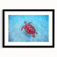 Extra large abstract art print of a vibrant Caribbean scenery on textured canvas, framed in black.