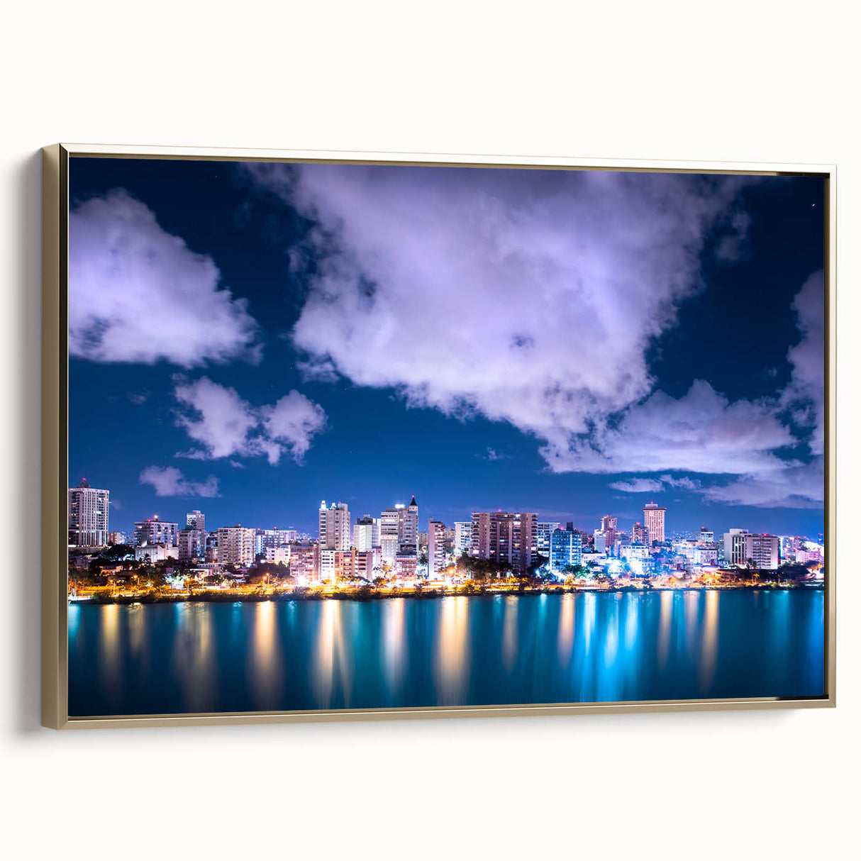 Framed canvas featuring a vintage-style landscape painting of a Caribbean scenery, ideal for bedroom wall decor.