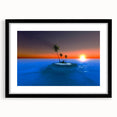 Extra large abstract art print of the Caribbean Virgin Islands in vibrant colors on a textured canvas, framed in black.