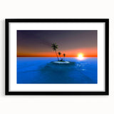 Extra large abstract art print of the Caribbean Virgin Islands in vibrant colors on a textured canvas, framed in black.