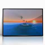 Large abstract wall art depicting the Caribbean Virgin Islands in vibrant blue and green hues on a framed acrylic print.