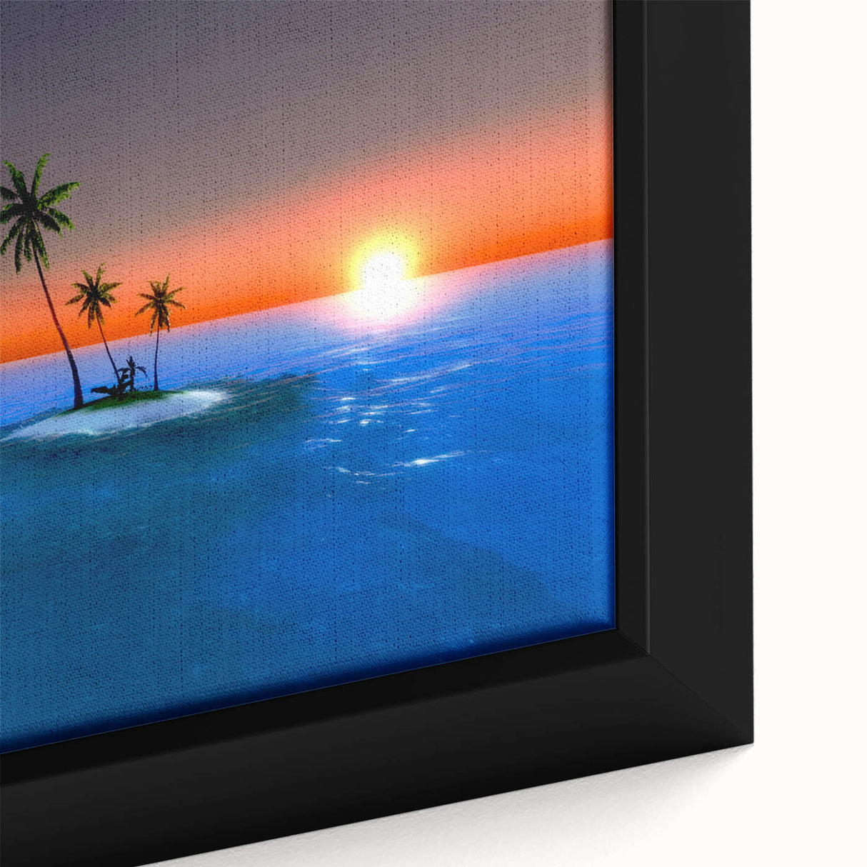 Black wall art featuring a textured close-up of the Caribbean Virgin Islands on a framed canvas with vibrant colors.