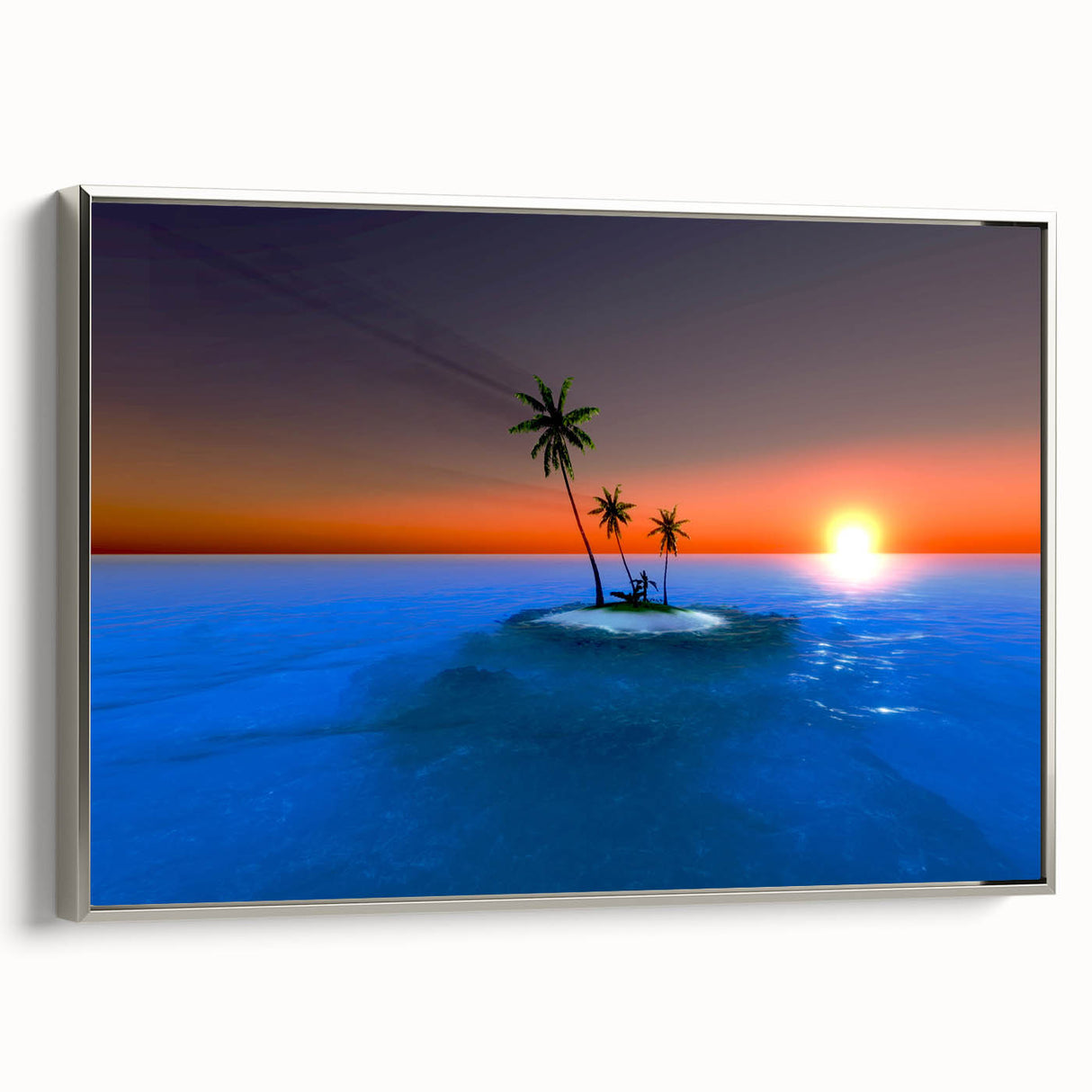 Framed canvas landscape art painting depicting the Caribbean Virgin Islands in vibrant, colorful hues.