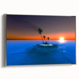 Framed canvas landscape art painting depicting the Caribbean Virgin Islands in vibrant, colorful hues.