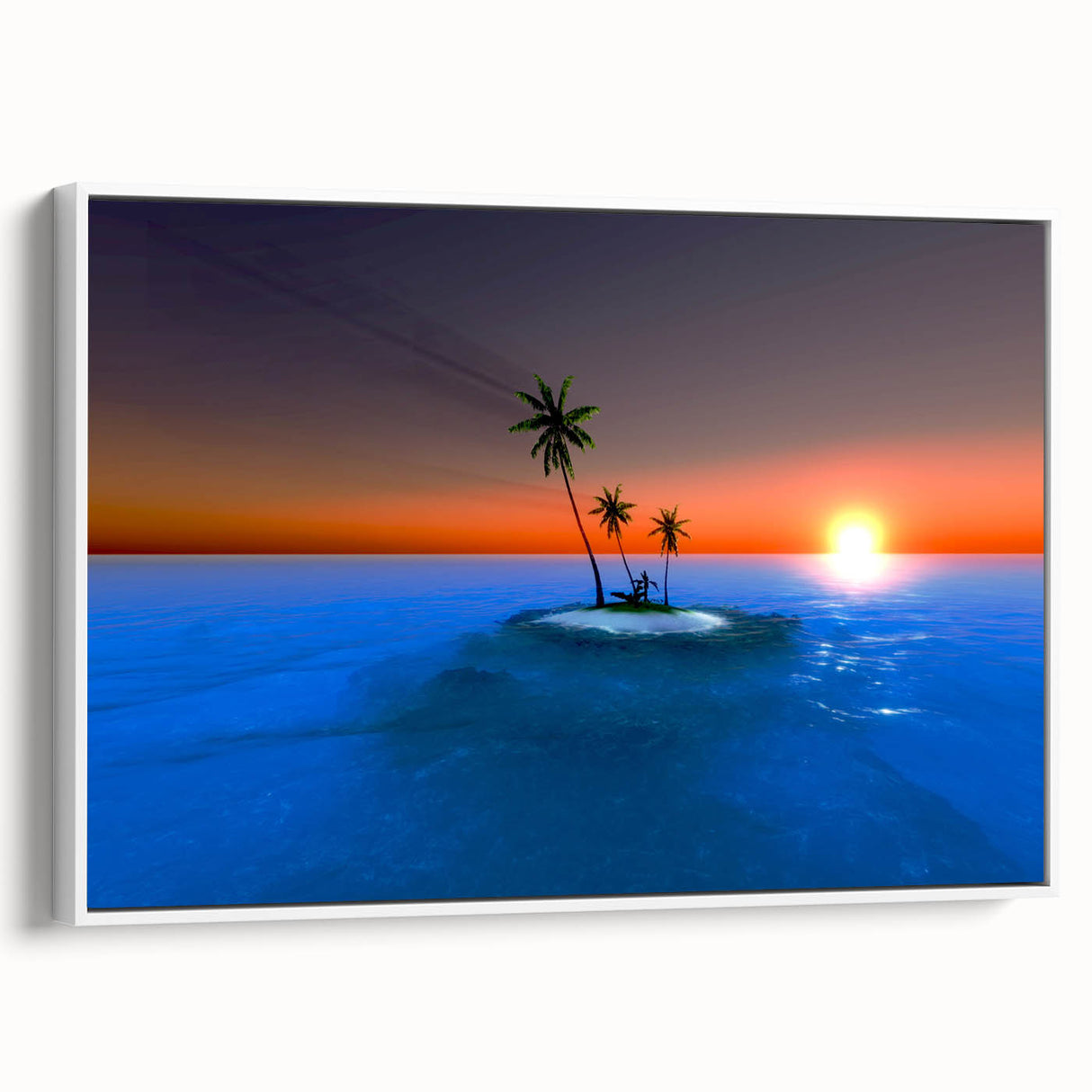 Vintage poster art of the Caribbean Virgin Islands on a framed canvas, featuring vibrant, colorful imagery.