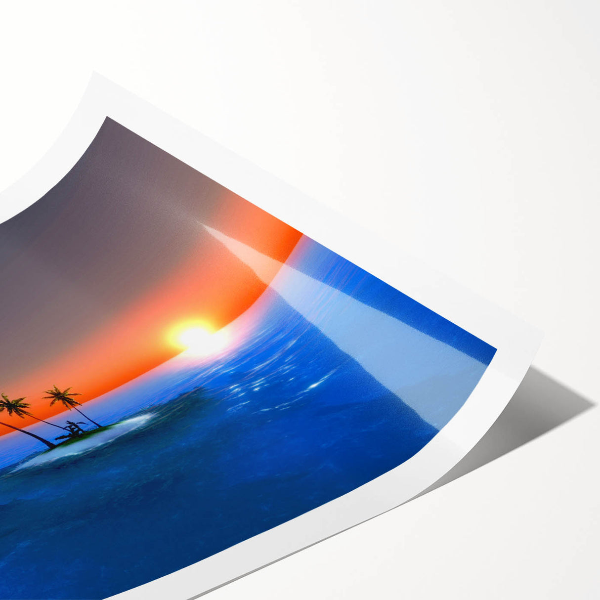 Extra large wall art featuring line art flowers and vibrant Caribbean scenery on a rolled print.