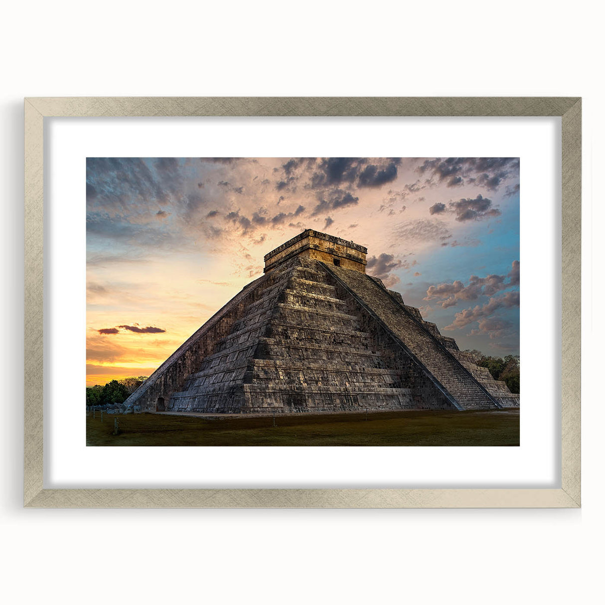 Textured art of a Belize scenery in abstract style with earthy tones on a framed silver mat, suitable for bedroom decor.