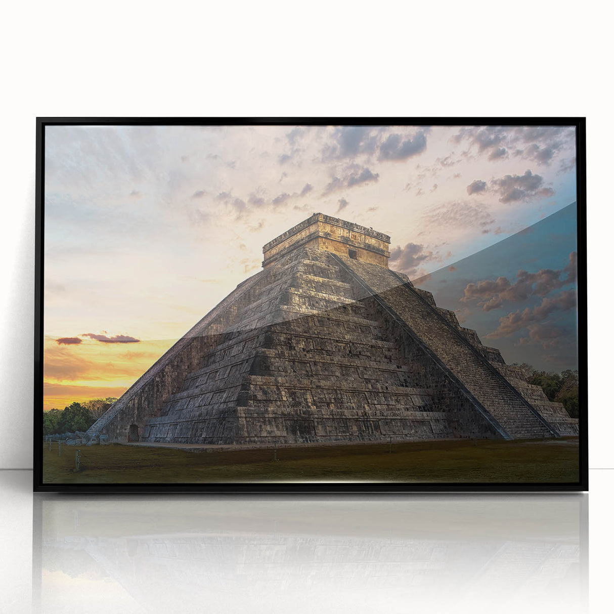 Large abstract wall art featuring a vibrant Belize scenery in a black acrylic frame, suitable for modern living room decor.