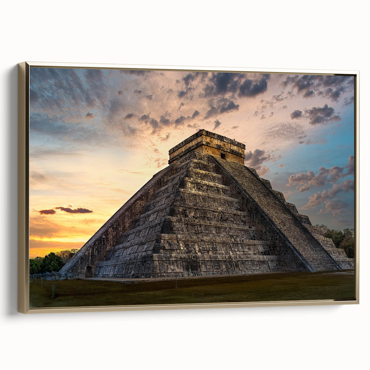 Framed canvas of a vintage-style Belize landscape painting in muted earth tones, ideal for bedroom wall art.