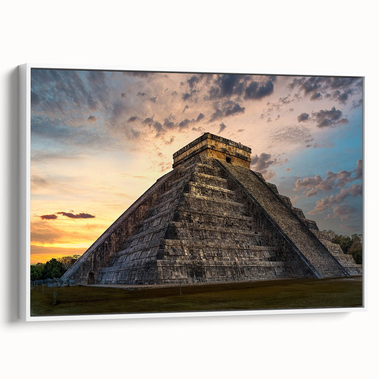 Vintage poster art of a Central American scenery on a framed canvas, featuring a colorful palette.
