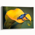 Framed canvas featuring a vintage-style landscape painting of a Costa Rican scenery in colorful hues.