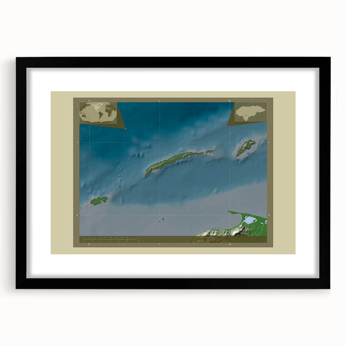 Extra large framed abstract art print featuring a vibrant, textured depiction of a Central American landscape.