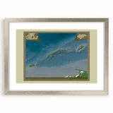 Textured abstract art print depicting a Central American scenery in muted earth tones, framed in silver.