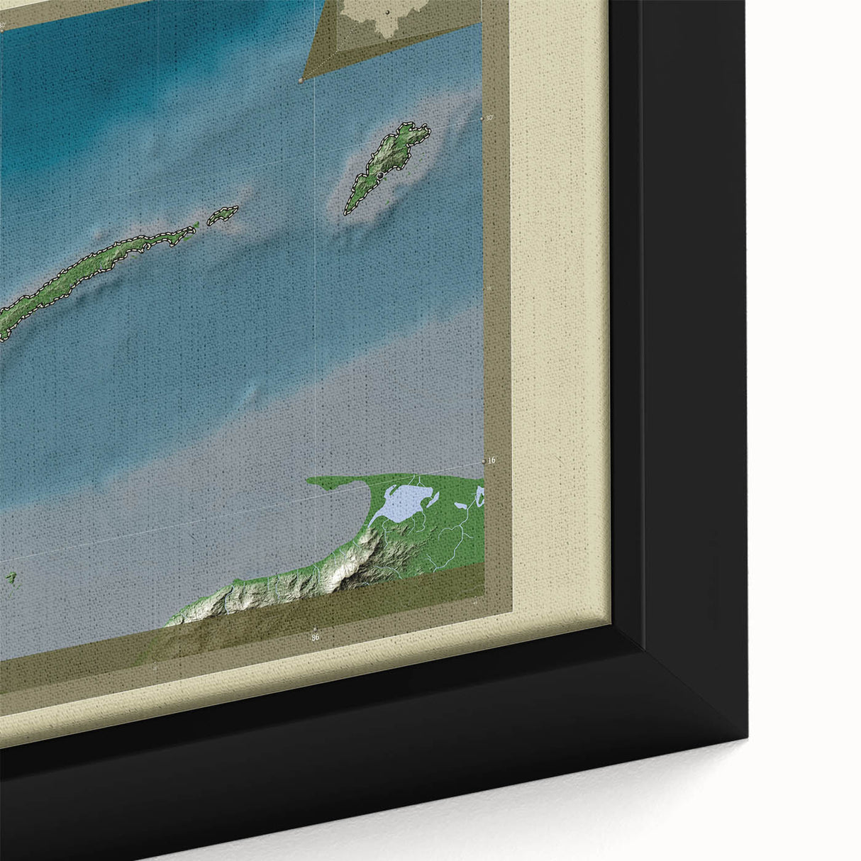 Framed canvas featuring a textured close-up of a black wall in Honduras with vibrant, colorful art accents.