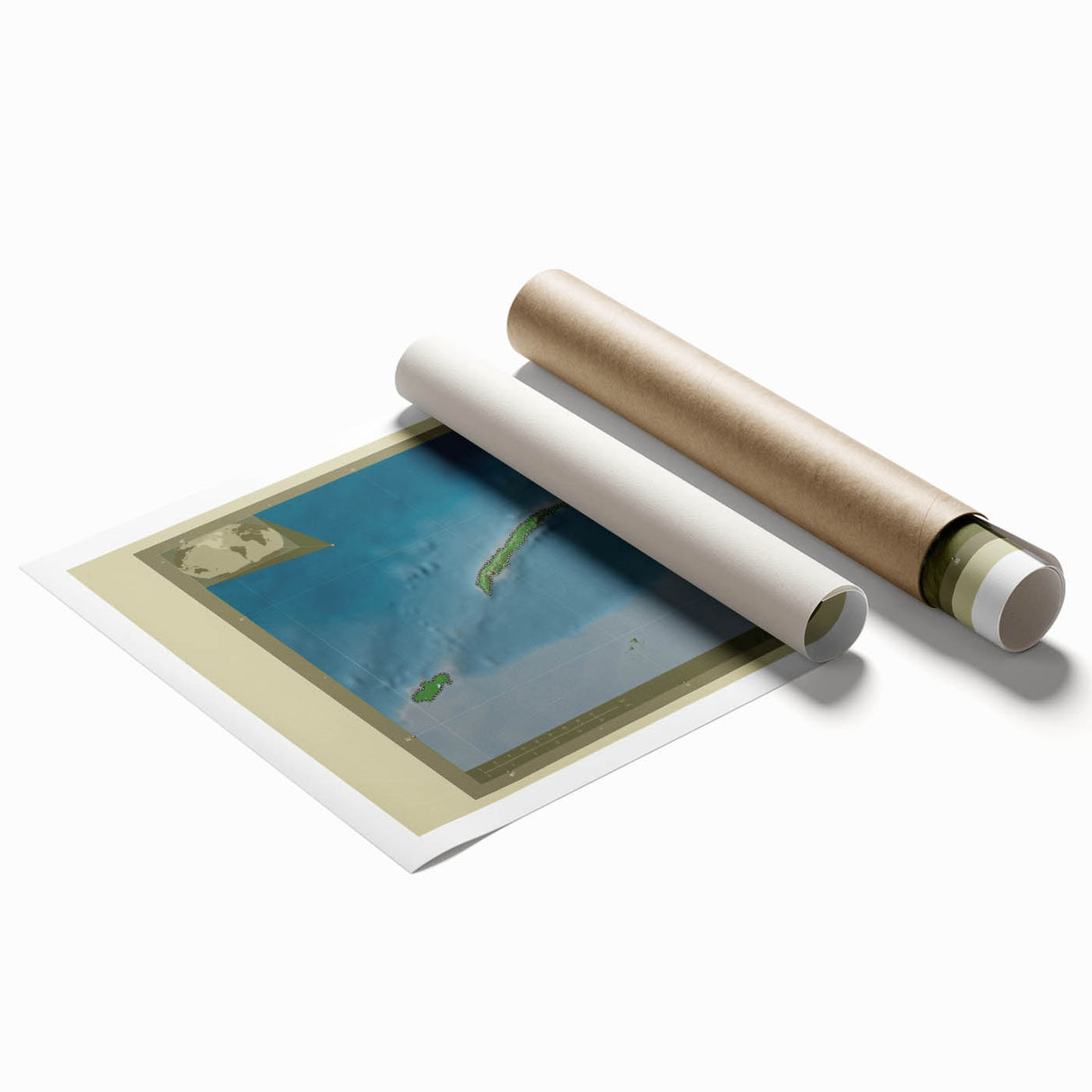 Rolled print of a Central American landscape with lush greenery and floral elements.