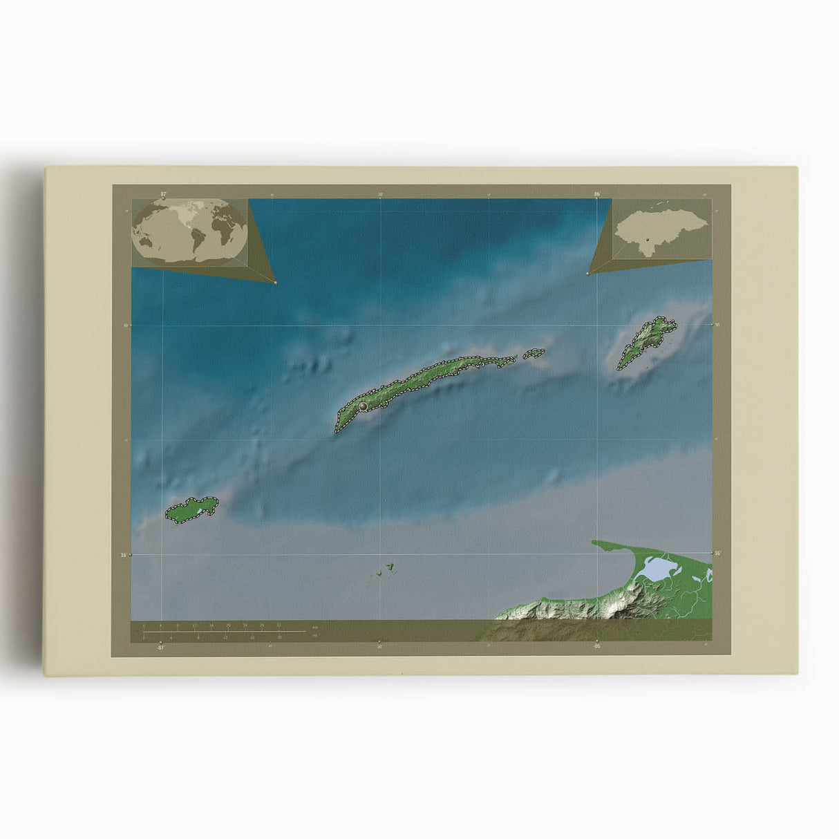 Black and white photograph of a Central American landscape on a large stretched canvas, suitable for kitchen art.