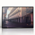 Large abstract wall art depicting a stylized Panama landscape in mid-century modernist style, framed in black acrylic.