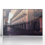 Art deco poster of Panama scenery in muted blue and white tones, acrylic print framed, ideal for modern nursery wall art.