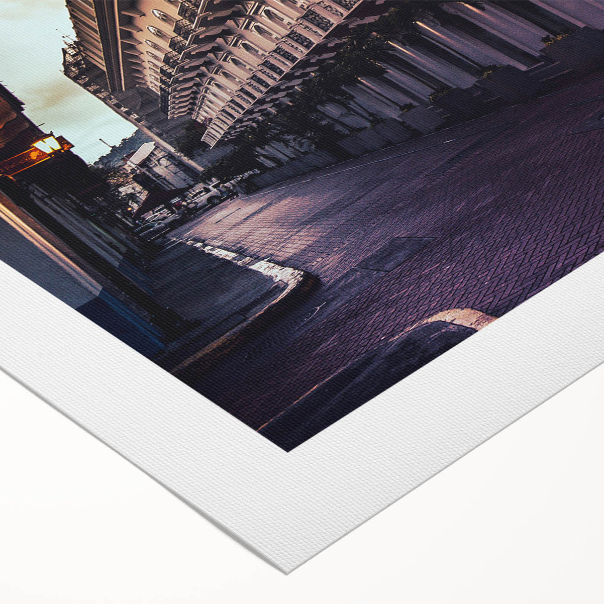 Art deco poster featuring the Panama skyline in muted gold and blue tones on rolled canvas.