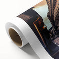 Art deco poster featuring the Panama skyline in soft pastel shades on rolled canvas, ideal for nursery wall art.