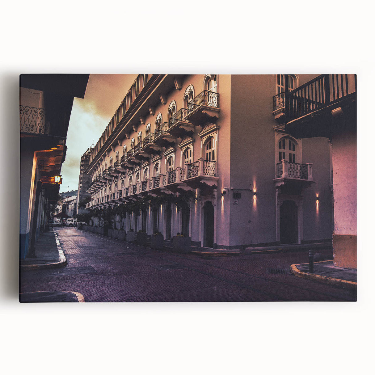 Black and white panoramic photo of Panama scenery on large stretched canvas, ideal for kitchen wall art.