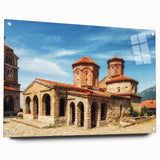 Large abstract wall art of Albanian scenery on acrylic glass, featuring muted earth tones.