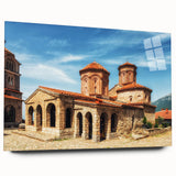 Large abstract wall art of Albanian scenery in muted earth tones on acrylic glass, ideal for bedroom or dining room decor.