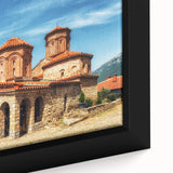 Extra large framed canvas of a textured, colorful Albanian landscape, ideal for living room decor.