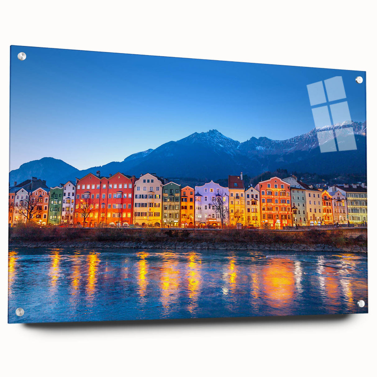 Acrylic print of a large abstract depiction of a European landscape in muted earth tones.