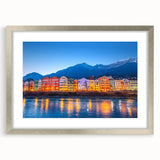 Extra large abstract art print featuring textured scenery of Austria in muted earth tones, framed in silver.