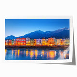 Extra large rolled print of a European landscape with muted green and blue tones, ideal for art wall dining room.