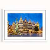 Textured abstract art print of a European scenery in muted earth tones, framed with a white mat, ideal for bedroom art.