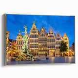 Framed canvas of a vintage European landscape in muted colors, ideal for living room decor.