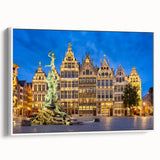 Vintage poster art of a scenic European landscape in vibrant colors on a large framed canvas, ideal for living room decor.