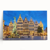 Black and white stretched canvas of a European cityscape, ideal for kitchen wall art.