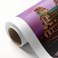 Art Deco poster of a European scenery in muted pastel shades on rolled canvas, ideal for nursery wall art.