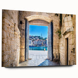 Large abstract wall art of a Croatian landscape in muted earth tones on acrylic glass.