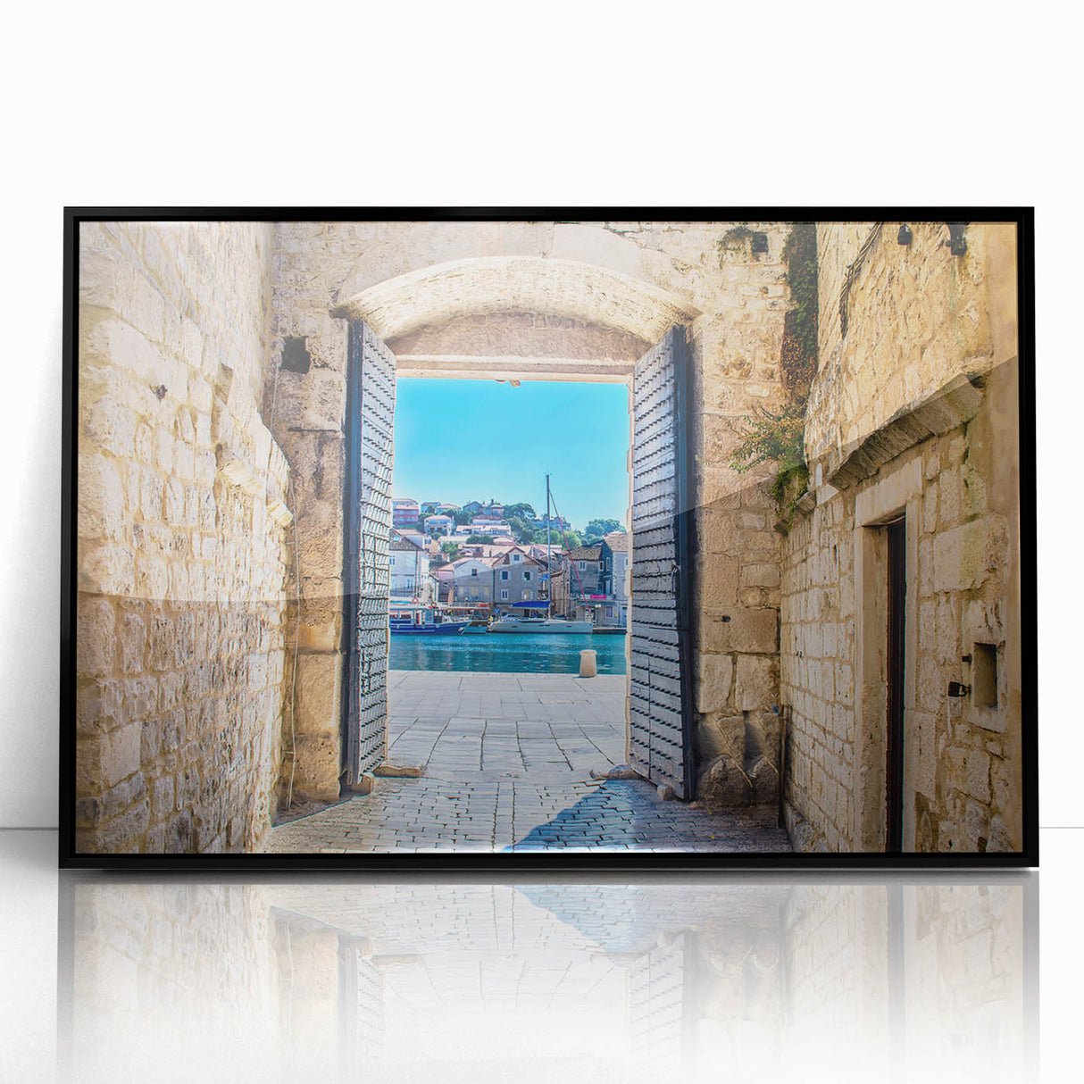 Large abstract wall art of a Croatian landscape in muted earth tones on framed acrylic.