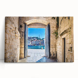 Black and white large art print of a Croatian landscape on stretched canvas, ideal for kitchen wall art.