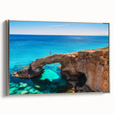 Framed canvas landscape art painting depicting a vintage European Cyprus scenery in colorful art tones.