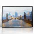 Large abstract wall art depicting a minimalist Czech Republic scenery in muted gray tones on a black framed acrylic print.